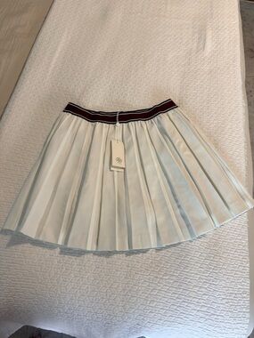 Tory Burch Tech Twill Pleated Tennis Skirt with Burgundy & Blue Waistband